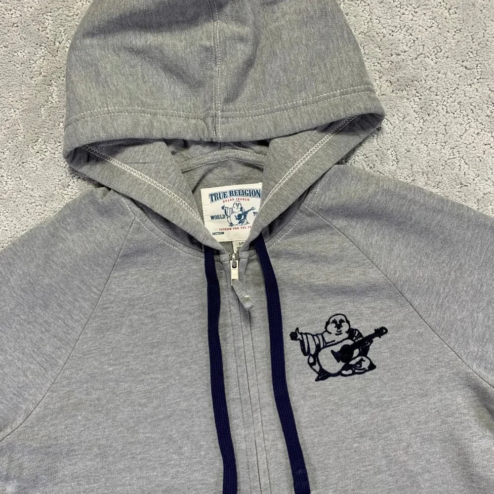 True Religion Hoodie Size Small Gray Navy Zip Up Sweatshirt‎  Buddha Brand NWT